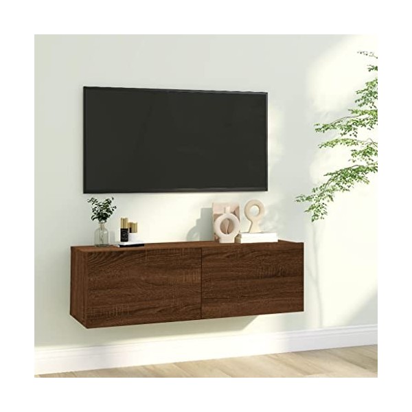 FIRBNUS Meuble TV Mural Chêne Marron 100x30x30 cm Bois dingénierie Meuble HiFi Design Elégant Meuble de Télévision Grand Esp