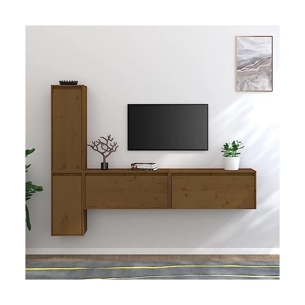 Générique Meubles TV 4 pcs Marron Miel Bois Massif de pin,30.33 KG,3100282, Meubles, Meubles TV
