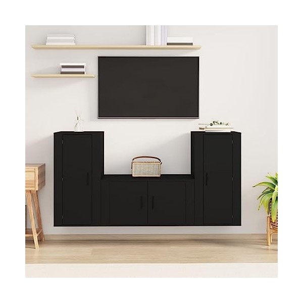 Ensemble de Meubles TV 3 pcs Noir Bois dingénierie - Meuble TV de Salon Banc Télé Industriel, Support Rangement Console Jeux