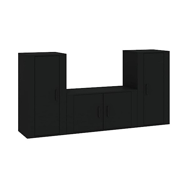 Ensemble de Meubles TV 3 pcs Noir Bois dingénierie - Meuble TV de Salon Banc Télé Industriel, Support Rangement Console Jeux