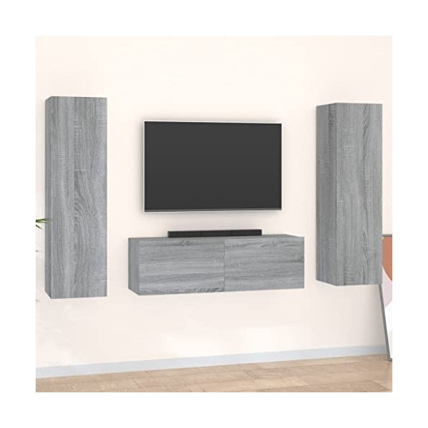 Camerina Ensemble de Meubles TV 3 pcs Sonoma Gris Bois dingénierie,Meuble TV,Table Basse Salon Meuble TV,Table Basse LED Cou