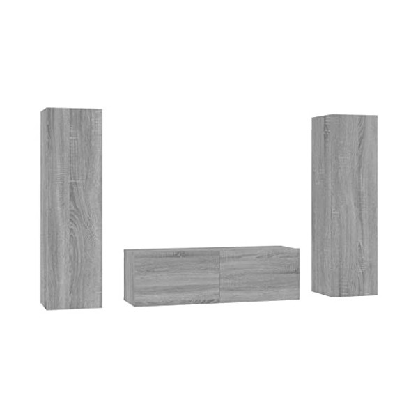 Camerina Ensemble de Meubles TV 3 pcs Sonoma Gris Bois dingénierie,Meuble TV,Table Basse Salon Meuble TV,Table Basse LED Cou