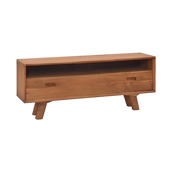 Meuble TV 110x30x45 cm Bois de Teck Massif - Meuble TV sur Salle de Séjour, Salon et Chambre à Coucher