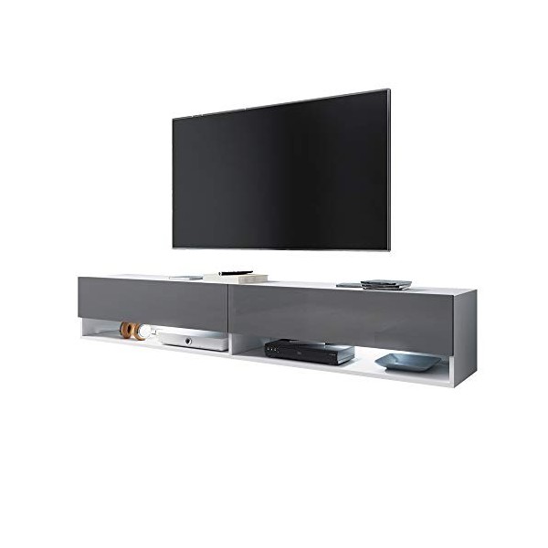 Selsey Meuble tv, Blanc Mat/Gris Brillant, 180 x 32,5 x 30