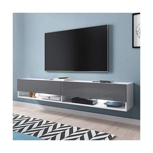 Selsey Meuble tv, Blanc Mat/Gris Brillant, 180 x 32,5 x 30