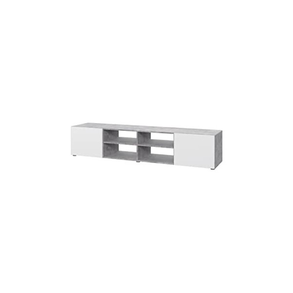 PILVI Meuble TV - Blanc et béton gris clair - L 185 x P 42 x H 31 cm