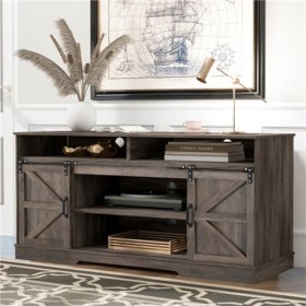 Grand Meuble TV Meuble Bas pour Téléviseurs Jusquà 65" Buffet Centre De Divertissement avec 2 Portes Coulissantes Étagères R