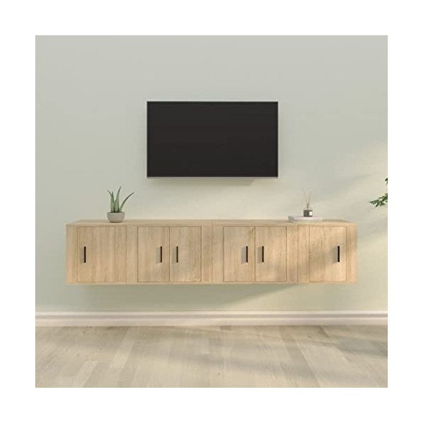 GuyAna Ensemble de Meubles TV 4 pcs Chêne Sonoma Bois dingénierie,Meuble TV Étagère,Meuble Haut Salon,Meuble dangle TV