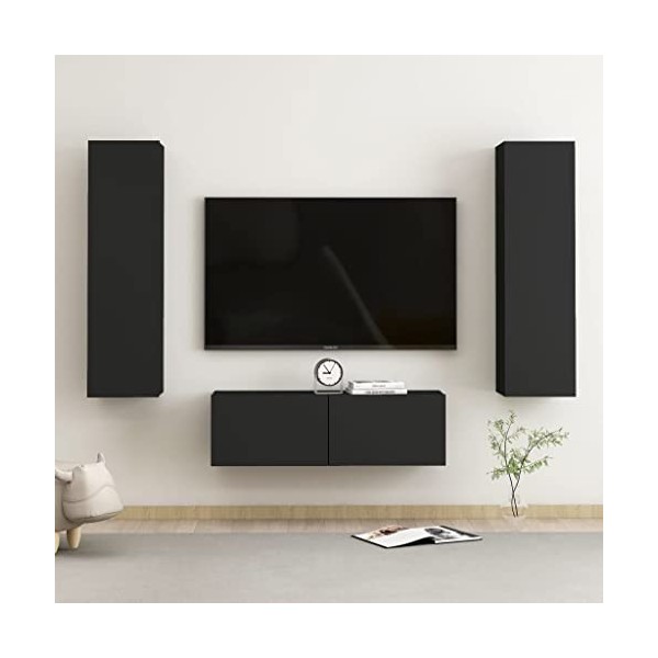 Ensemble de Meubles TV 3 pcs Noir Aggloméré - Meuble TV, Armoire Basse Centre, Support Télé pour Salon Chambre,