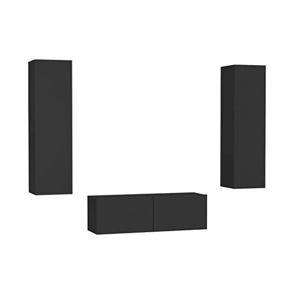 Ensemble de Meubles TV 3 pcs Noir Aggloméré - Meuble TV, Armoire Basse Centre, Support Télé pour Salon Chambre,