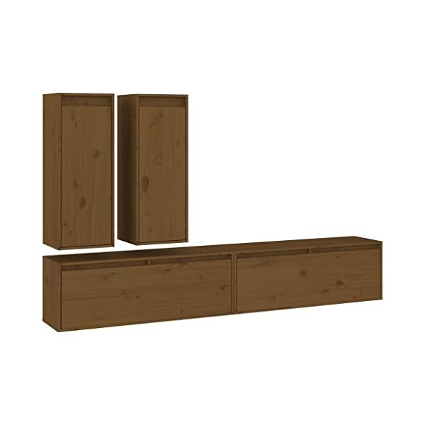 Générique Meubles TV 4 pcs Marron Miel Bois Massif de pin,34.15 KG,3100182, Meubles, Meubles TV