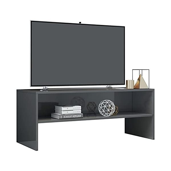 Tidyard Meuble TV Salon Support de TV Meuble TV Aggloméré avec 1 Compartiment Ouvert Gris Brillant 100 x 40 x 40 cm