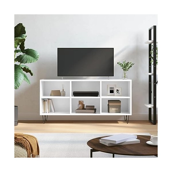 Meuble TV de jardin en bois blanc brillant 103,5 x 30 x 50 cm