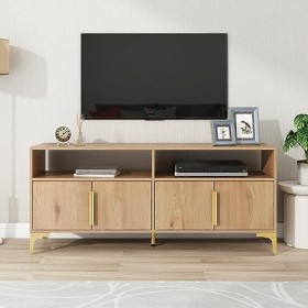 Merax Meuble TV avec 4 portes et 2 compartiments ouverts pour TV jusquà 65" - Centre de divertissement élégant pour salon - 