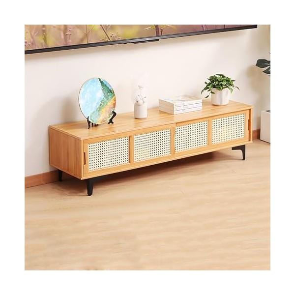 WOLWES Meuble Tele Bambou Meuble Television Table TV Meuble TV avec Rangement Banc TV pour Salon, Chambre, Entrée, Bureau Co
