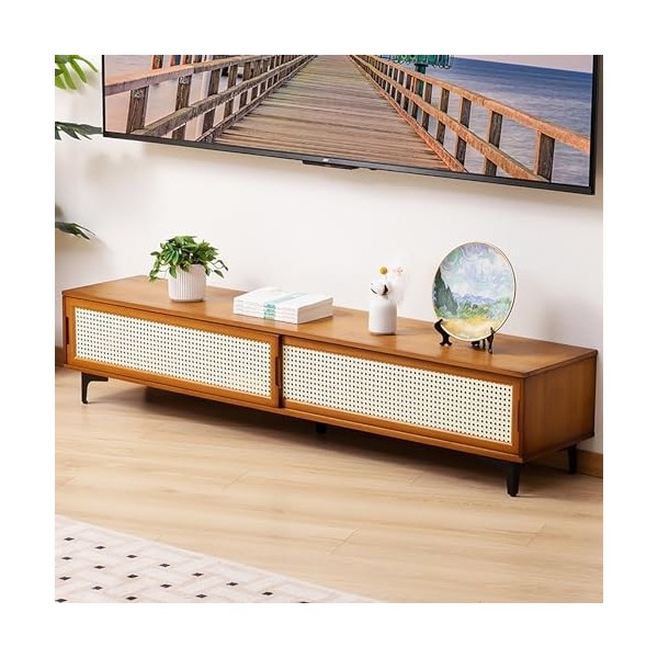 WOLWES Meuble Tele Bambou Meuble Television Table TV Meuble TV avec Rangement Banc TV pour Salon, Chambre, Entrée, Bureau Co