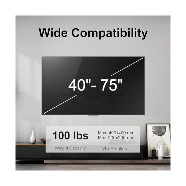 MAXXIVO Support Mural pour TV à Mouvement Complet, Extension, Rotation pour Téléviseurs LCD OLED 45 à 75 Pouces, Téléviseurs 