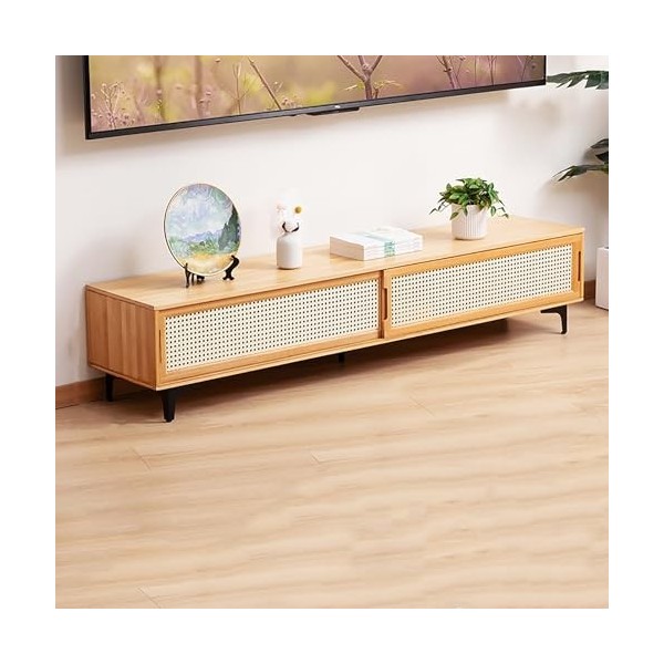 WOLWES Meuble Tele Bambou Meuble Television Table TV Meuble TV avec Rangement Banc TV pour Salon, Chambre, Entrée, Bureau Co