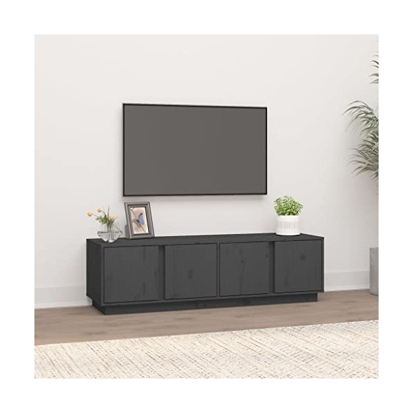 Annlera Meuble TV Gris 140x40x40 cm Bois de Pin Massif Classique Banc TV Dessus de Meuble Robuste Placer Stéréo Objets Décora