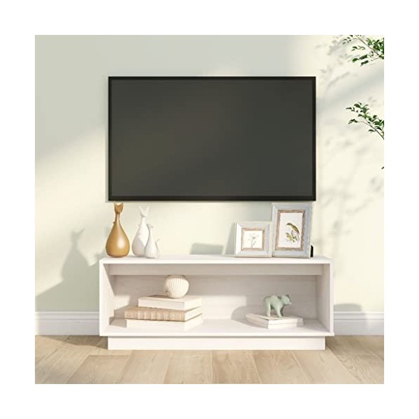Maxspace TV Meuble, Meuble Tele, Meuble TV Chambre, Meuble TV IindustrielBlanc 90x35x35 cm Bois de pin massifConvient à la Ch
