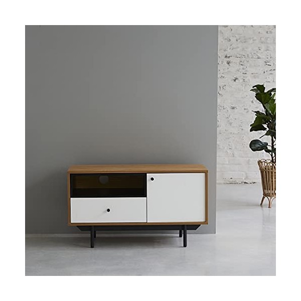 Wilsa - Meuble TV - Meuble TV Bois - Meuble - Meuble TV Design - Meuble TV Blanc - Meuble Tele - Longueur 90 cm