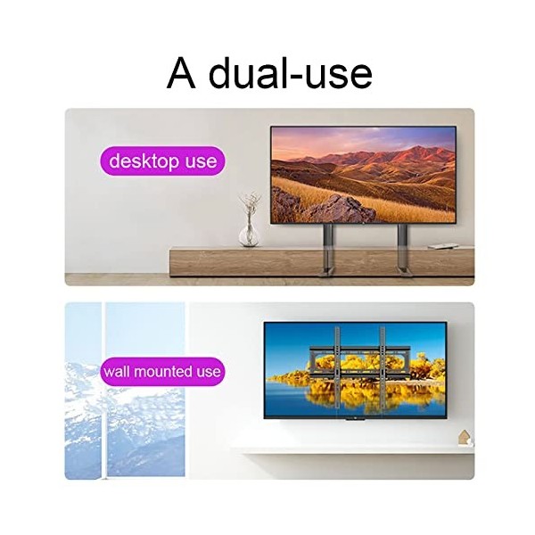Support TV de Table Universel pour écran de 42 à 85 Pouces, Support TV réglable en Hauteur pouvant contenir jusquà 60 kg/132