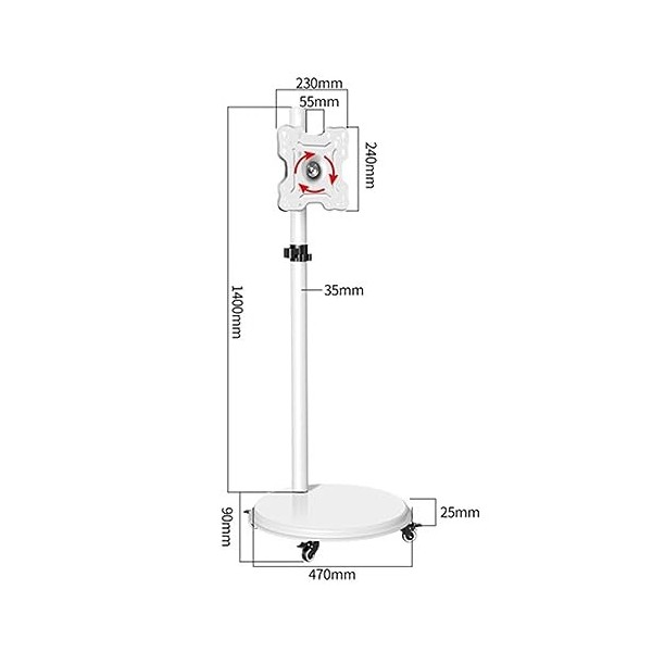 Chariot TV Mobile avec roulettes - Meuble TV Roulant Réglable en Hauteur, Meuble TV Roulant À Rotation Horizontale Et Vertica