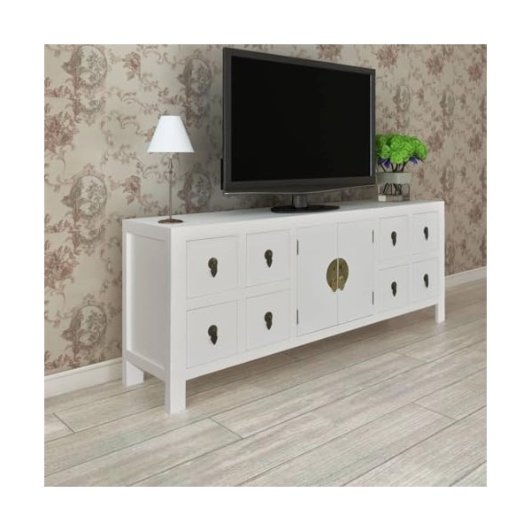 Meuble TV Blanc 110x24x48 cm Bois dingénierie - Meuble télé, Meuble TV Industriel, Meuble Chambre, Convient pour Salon ou Ch