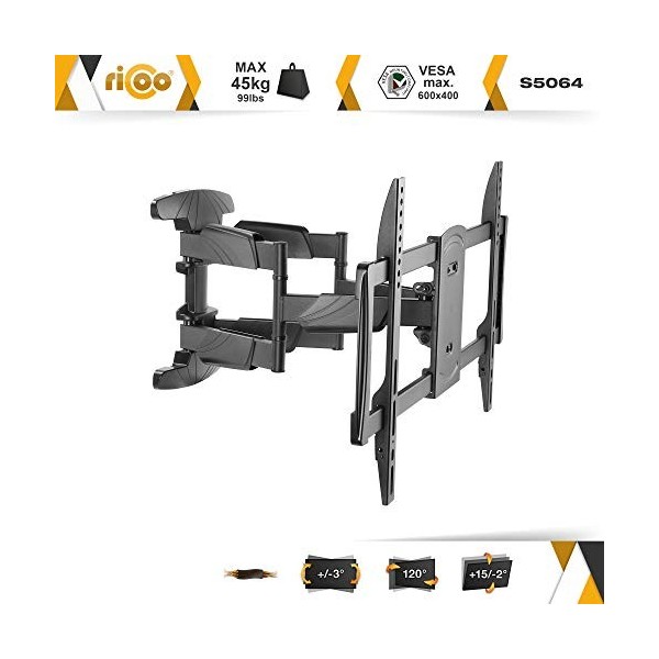 RICOO Support Murale TV Orientable S5064 Inclinable Universel 37-65" 94-165cm Fix ation Mural Télévision LED/LCD/Incurvée V