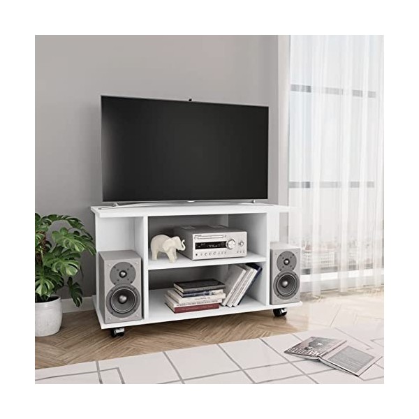 JUNZAI Meuble TV avec roulettes Blanc 80 x 40 x 40 cm Aggloméré,Meuble TV,Meuble TV Moderne,Meuble de Salon