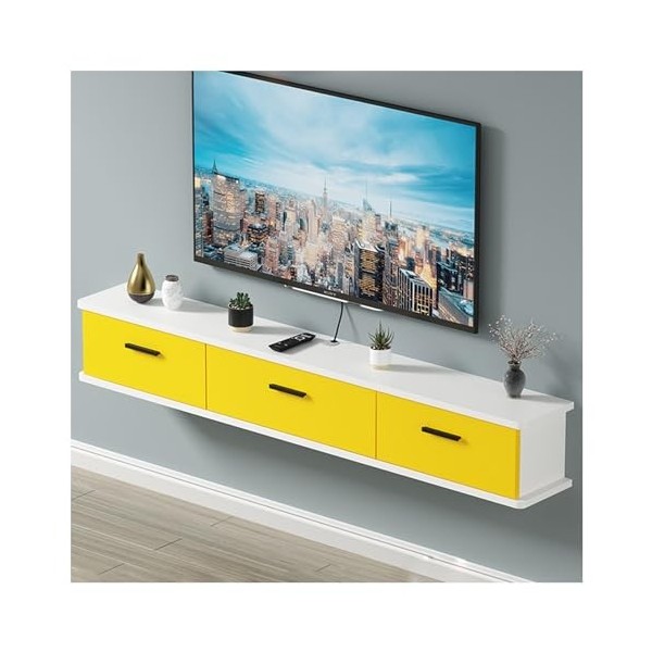 Meuble TV Mural Flottant, Console Multimédia Murale avec Prises De Courant Et Trous pour Câbles, Centre De Divertissement Mod