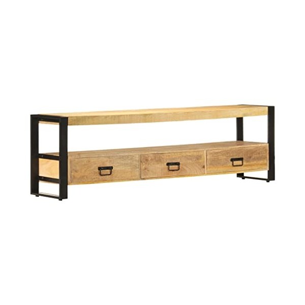 Higsose Meuble TV Salon 100x30x45 cm avec 2 Tiroirs Bois de Manguier Massif Centre de Divertissement Offrant Espace Suffisant