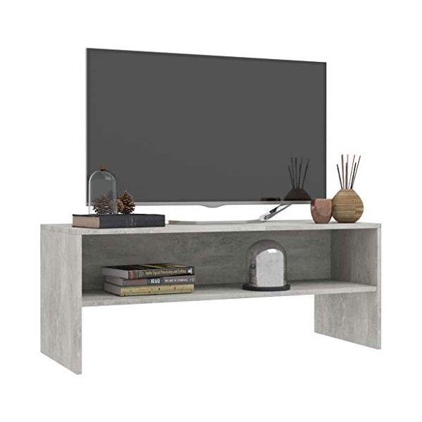 Tidyard Meuble TV Meuble de Salon Support de TV Banc TV en Aggloméré Gris Brillant 100 x 40 x 40 cm