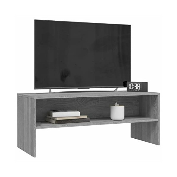Tidyard Meuble TV Meuble de Salon Support de TV Banc TV en Aggloméré Gris Brillant 100 x 40 x 40 cm