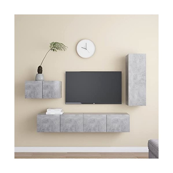 Générique Ensemble de Meuble TV 4 pcs Gris béton Aggloméré,48.6 KG,3079098, Meubles, Meubles TV