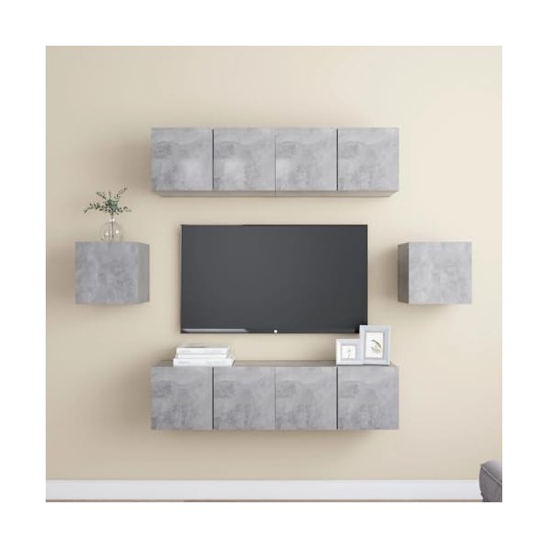 Générique Ensemble de Meuble TV 6 pcs Gris béton Aggloméré,54 KG,3079102, Meubles, Meubles TV
