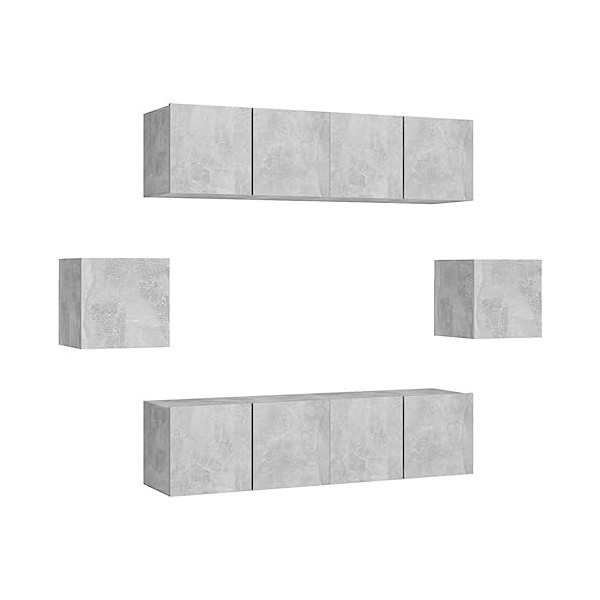 Générique Ensemble de Meuble TV 6 pcs Gris béton Aggloméré,54 KG,3079102, Meubles, Meubles TV