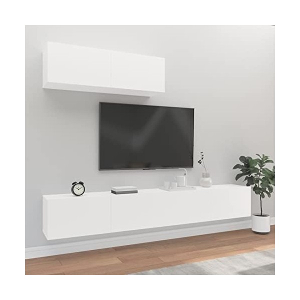 LAPOOH Ensemble de Meubles TV 3 pcs Blanc Bois dingénierie,Table Television Salon,Meuble Télé Haut,Meuble TV Haut