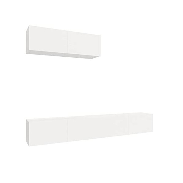 LAPOOH Ensemble de Meubles TV 3 pcs Blanc Bois dingénierie,Table Television Salon,Meuble Télé Haut,Meuble TV Haut