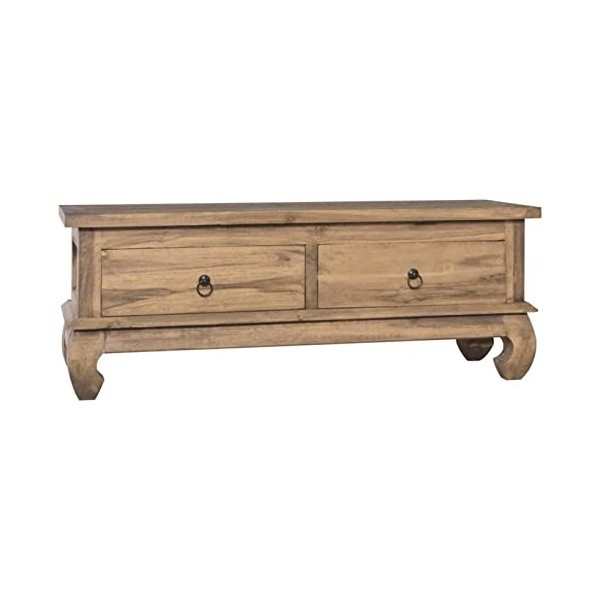 ARKEM Meuble TV 110x35x40 cm Bois de Teck Solide,Table Basse Salon Meuble TV,Table Basse LED Couleurs,Meuble TV