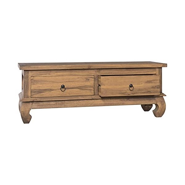 ARKEM Meuble TV 110x35x40 cm Bois de Teck Solide,Table Basse Salon Meuble TV,Table Basse LED Couleurs,Meuble TV