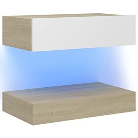 Maxspace TV Meuble, Meuble Tele, Meuble TV Chambre, Meuble TV IindustrielMeuble TV avec lumières LED Blanc et chêne Sonoma 60