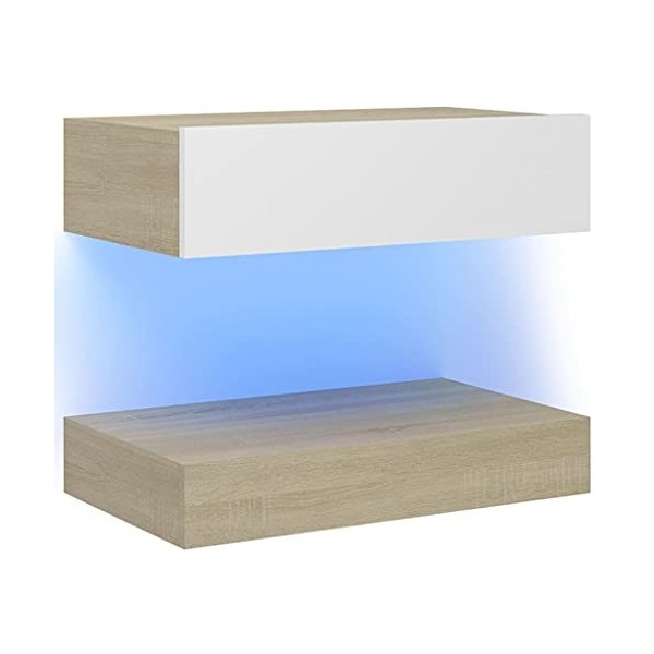 Maxspace TV Meuble, Meuble Tele, Meuble TV Chambre, Meuble TV IindustrielMeuble TV avec lumières LED Blanc et chêne Sonoma 60