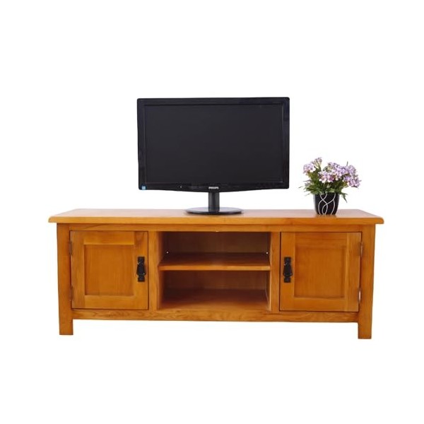 ARPHASLE Meuble TV en bois de chêne massif 2 portes 1 étagère rustique moderne centre de divertissement meuble TV meuble meub