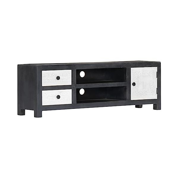 Meuble TV, Banc TV Support de Télévision Table TV Bas Armoire Basse Meuble TV sculpté à la Main Gris et Blanc 120x30x40 cm Ma