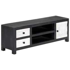 Meuble TV, Banc TV Support de Télévision Table TV Bas Armoire Basse Meuble TV sculpté à la Main Gris et Blanc 120x30x40 cm Ma