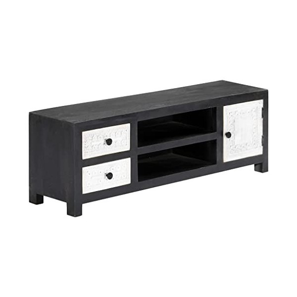 Meuble TV, Banc TV Support de Télévision Table TV Bas Armoire Basse Meuble TV sculpté à la Main Gris et Blanc 120x30x40 cm Ma