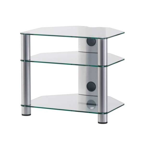 RO&CO SONOROUS - Meuble HiFi 3 étagères. Verre Transparent/châssis Gris. réf. rx2130-tg
