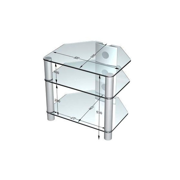 RO&CO SONOROUS - Meuble HiFi 3 étagères. Verre Transparent/châssis Gris. réf. rx2130-tg