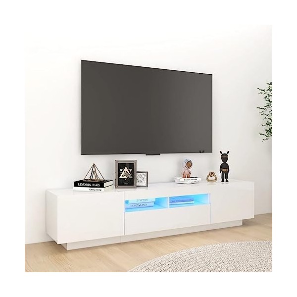 Higsose Meuble TV Salon avec Lumières LED RVB Blanc Brillant 180x35x40 cm Aggloméré Armoire Multimédia Rangement Ample Ranger